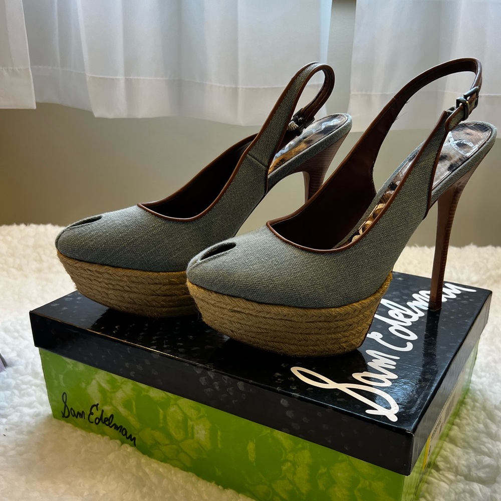 Sam Edelman size 9 sling back denim heels